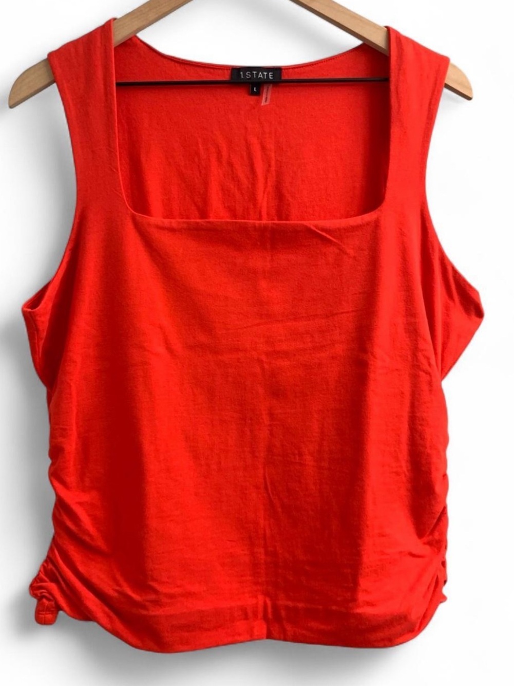 NWT 1.State Red Square-Neck Tank Top with Ruched details Size Large #Ruched tank